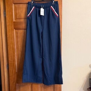Navy Wide-Leg sweatpants with Red & White Pocket Trim. Brand new size large.